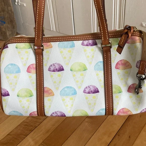 Dooney & Bourke White Shoulder Bag w/ Multicolor Ice-cream Cone Design - Picture 2 of 4